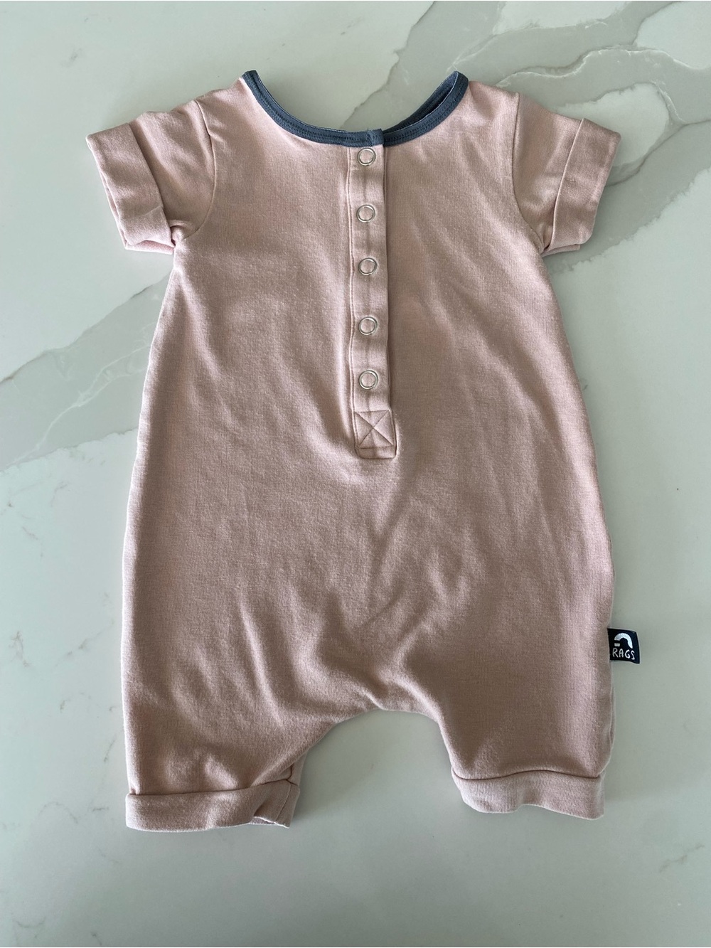 RAGS beige Short Sleeve cotton Snap Front Romper One-Piece 3-6M
